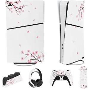 Eryi-Autocollant Protection Pour Ps5 Slim Console Accessoires,Sticker Skin Pour Ps5 Manette & Télécommande & Casque & Station De Charge,Digital Edition-Fleurs De Cerisier Tombe - Neuf