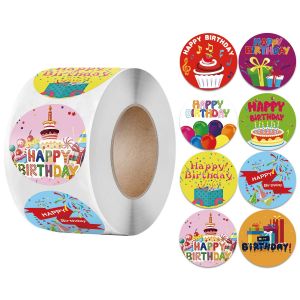 500 Rond Joyeux Anniversaire Stickers¿ Autocollants Autocollants Coloré Pour Sceller Des Fleurs, Des Cartes, Des Mariages, Des Fêtes, Des Enveloppes, Des Cadeaux.Autocollants - Neuf