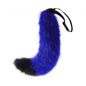 Cosplay Fausse Queue De Renard Douce Et Pelucheuse, Bandes De Couleur Contrastée, Tour De Taille Réglable, Bande Élastique, Spectacle De Club De Danse, Costumes Paty, Accessoire Queue Artificielle-Bleu - Neuf