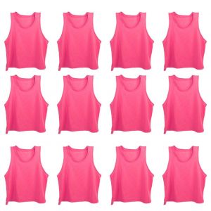 Lot De 12 Gilets D'entrainement De Football Respirants En Maille Pour Enfants, Grande Taille, Rose Rouge, Taille Unique - Neuf