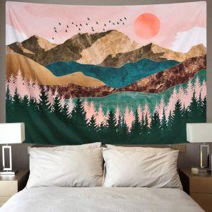 Tapisserie De Montagne, Tapisserie D'arbre De Forêt, Tapisserie De Coucher De Soleil, Tapisserie De Paysage Naturel, Tenture Murale Pour Chambre (59,1 X 78 Pouces) - Neuf