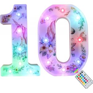 Chiffres Lumineux À Del Licorne - 18 Couleurs Changeantes - Décoration De 14e Anniversaire - Cadeau Licorne Pour Filles - Décoration De Table Murale De Noël - Numéro 14 - Neuf