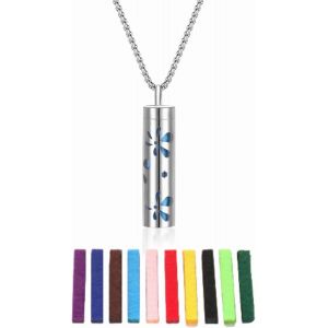 Kal-Collier D'huiles Essentielles Pour Femmes, Collier Pendentif D'aromathérapie En Acier Inoxydable Avec 10 Tampons En Feutre, Cadeau De Bijoux D'huiles Essentielles Pour Femmes Et Hommes (B) - Neuf