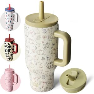 Kalanka-Bottle Bottle Tasse &Agrave; Caf&eacute; En Acier Inoxydable 900 Ml Avec Poign&eacute;e Et Paille &iquest; Sans Bpa, Double Paroi Anti-Fuite &iquest; Pour Voyage, Bureau, Universit&eacute;, Sport Et Id&eacute;e Cadeau (Citrouille) - Neuf