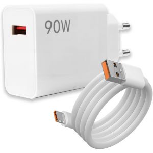 Letnerny-Chargeur Rapide 90w Avec Câble Usb C 1m Pour Xiaomi 15/14 Ultra, Poco F6, X7 Pro, Note 14/13 Pro 5g, 67w Turbo Chargeur Xiaomi 13 Ultra, Câble De Charge Usb C Pour Mi 11, 12, 13t, Poco Pad - Neuf