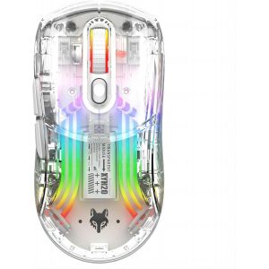 Souris de Jeu sans Fil Transparente, Souris Rechargeable avec 5 Niveaux de DPI r&eacute;tro&eacute;clair&eacute;s, clics Silencieux, Ergonomique pour PC, Ordinateur, Jeux, Bureau (Blanc) - Neuf