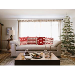 4 housses de coussin de No&euml;l avec motifs de cerfs et de sapins, 45 x 45 cm - Neuf