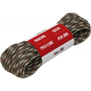 Eryi-Paracorde 4mm 9 Brins Corde En 100% Nylon (15m, 30m, 50m) Type Iii Corde Parachute Pour Survie, Extérieur, Bricolage - 280kg Charge De Rupture (Forêt Camo, 15m) - Neuf