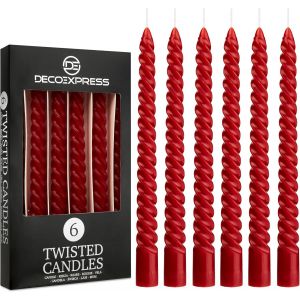 Bougies Torsad&eacute;es D&icirc;ner Lot Bougies de 3 ou 6 Anti-Gouttes Bougies Color&eacute;es Bougie Longue Dur&eacute;e 6h Non Parfum&eacute;e (Rouge,Lot de 6) - Neuf