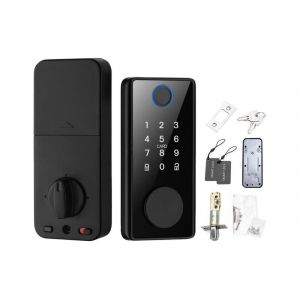 Serrure de porte &eacute;lectronique intelligente 5 en 1 avec empreinte digitale, clavier, carte &agrave; puce, smartphone et acc&egrave;s par cl&eacute; - Neuf