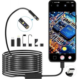 Endoscopique D'Inspection Serpent Double Objectif 1920P,Endoscopique Type C,Cam&eacute;ra Avec 8 Lumi&egrave;res Led Pour Smartphone Android Et Ios,Iphone,Ipad,Samsung (5 M) - Neuf