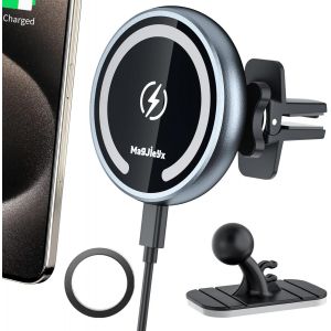 15w Support T&eacute;l&eacute;phone Voiture Pour Magsafe, Chargeur De Voiture Sans Fil Magn&eacute;tique Pour Iphone 16,15,14,13,12 S&eacute;rie,Pour Magsafe Cas,Recharge Rapide Adapt&eacute; &Agrave; Ventilation/Tableau De Bord Gris - Neuf