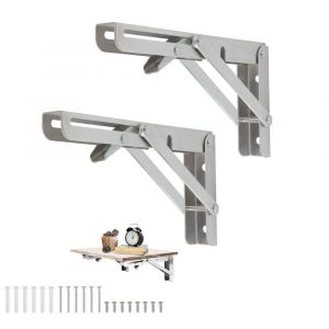 Lot de 2 supports muraux pliables en acier inoxydable de 250 mm, support de console pliable, support d'étagère pliable robuste, supports d'étagère pliables pour établi de garage - Neuf