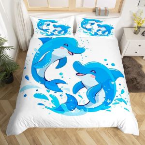 Housse De Couette Homewish Motif Dauphin 3d, Parure De Lit Double Motif Créatures Marines, Ciel Étoilé Violet, Lune, Paysage Marin, Décoration De Chambre - Neuf