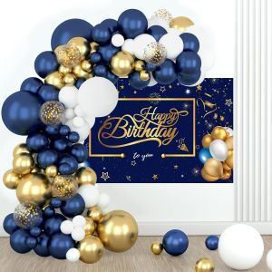 Navy Blue Balloon Arch Kit, 94 Pieces Blue Gold Birthday Arch With Confetti Balloons For Boys, Baby Shower, Party Decoration, Birthday, Wedding, Graduation Decoration, Valentine'S Day - Neuf