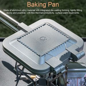 PoêLe à Muffins à PoignéE Amovible Pour L'extéRieur, Plateau De Serrage Multifonctionnel Pour Camping Pique-Nique Petit DéJeuner, Machine De Cuisson à Sandwich Double Face - Neuf