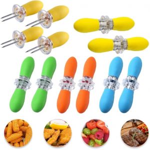 Lot de 10 brochettes de maïs colorées, pour barbecue, pique-nique, support de maïs en épi, brochettes de maïs, fourchettes à fruits en acier inoxydable - Neuf