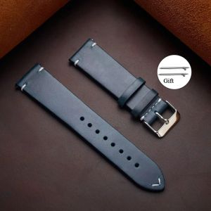 Rskal-Bracelet Vintage En Cuir De Veau Véritable, Cire D'huile, 18mm 19mm 20mm 21mm 22mm 24mm, Pour Omega, Couture À Dégagement Rapide, Accessoires De Montre|Dark Blue|18mm - Neuf