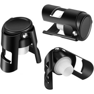 Mevronisshop-Bouchon De Bouteille De Vin P&eacute;tillant Bouchon &Agrave; Champagne Haut De Gamme D'acier Inoxydable Fonc&eacute; Cr&eacute;e Un Vide Pour Te Sceller Vos Bouteilles De Prosecco Ou Vin 3 Sacs(Noir Mat) - Neuf