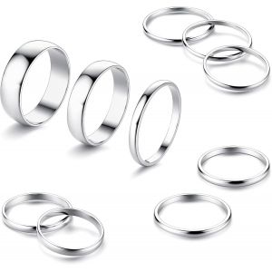 10 Piece Set De Bague Femme Acier Inoxydable Bague Set Stainless Steel Bagues Simple Smooth Finger Stackable Bagues Set - Neuf