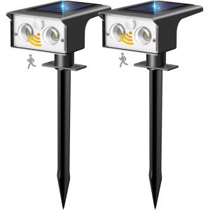 Lot De 2 Lampe Solaire Exterieur Detecteur De Mouvement, 6500k Lumiere Ext&eacute;rieur Puissant, 3 Modes Spot Solaire Ip65 &Eacute;tanche Eclairage, Projecteur Solaire Pour Jardin Chemins Blanc Froid - Neuf