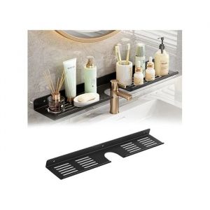 &Eacute;tag&egrave;re de Salle de Bain 60x10 cm Noire Organisateur de Douche sans Per&ccedil;age en Acier au Carbone avec &Eacute;gouttoir Mural Design - Neuf
