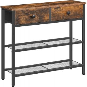 SUBZONAL-Console Meuble, 75 cm Table Console, d'Entr&eacute;e avec 2 Tiroirs en Tissu, Table d&iquest;appoint, Bout de Canap&eacute;, pour Entr&eacute;e, Salon, Style Industriel, Marron Rustique et Noir EBF72XG01 - Neuf