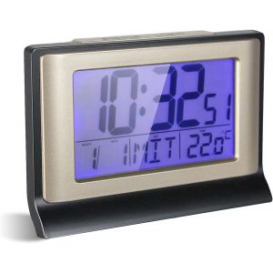 KAL-Fishtec - Réveil Numérique Réveil Digital 13Cm Radio Piloté ¿ Ecran Lcd Avec Rétroéclairage Bleu - Grands Chiffres - Alarme Avec Fonction Snooze - Fonction Température - Reveil À Piles - Neuf