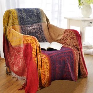 Couverture Bohème (152 X 190 Cm, Rouge, Vert, Bleu Marine, Jaune), Tissée En Chenille Colorée, Pour Fauteuil Inclinable, Style Bohème, Style Hippie Aztèque - Neuf