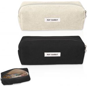 ERYI-2 Pièces Rousse À Crayons Velours Côtelé, Trousse Scolaire Pencil Case Grande Capacité Trousse Scolaire Sac De Rangement Portable Trousse Avec Fermeture Eclair¿Blanc,Noir¿ - Neuf