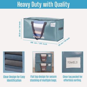 Tianyi-76 L Sacs De D&eacute;m&eacute;nagement Grand, Sac Rangement Vetements Avec Couvercles Et Poign&eacute;es Renforc&eacute;es Pour Le V&ecirc;tement, Couettes, Alternatives Aux Cartons De D&eacute;m&eacute;nagement(Bleu Clair, Lot De 2) - Neuf