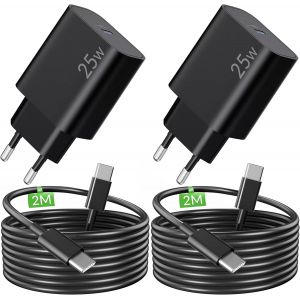 LORANKA-25W USB C Rapide Chargeur pour Samsung Galaxy S25 Ultra S24 S23 S22 S21 S20 FE Plus, A55 A54 A35 A25 A16 A15 A14, Note 20 10, Officiel Tab S8 S9, Charge Accessoires Prise Secteur + 2M Type C - Neuf