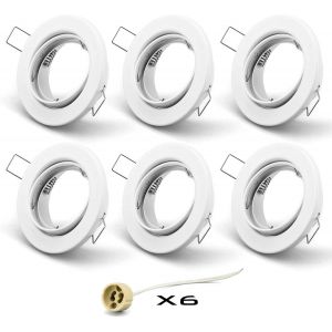 Subzonal-Opper Lot De 6 Led Cadre De Spot Encastrable Incl. Douille Gu10,Pour Lampes A Led Ou Halog&egrave;nes,Rond Blanc Pivotant,Ip23,&Oslash; 85 Mm - Neuf