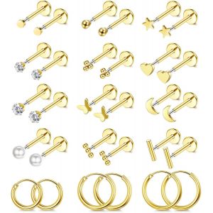 Kal-Bijoux Piercing Hélice Tragus, Acier Chirurgical Pour Piercing Nez Et Labret, Clous D`Oreilles Sans Filetage, Piercing Flat Back Medusa, Anneaux Cartilage Et Créoles Or Argent - Neuf