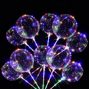 CAUC-10PCS 51CM clair LED allument des ballons BoBo, ballon &agrave; bulles d'h&eacute;lium brillant color&eacute; avec des b&acirc;tons et des guirlandes lumineuses pour la f&ecirc;te d'anniversaire de mariage de No&euml;l - Neuf