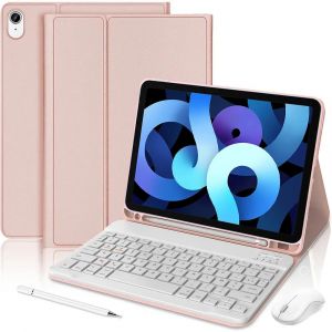 Coque Clavier pour iPad Air 11'' (M3/M2) / iPad Air 4/5 10,9'' - Rose avec Clavier Bluetooth + Souris + Stylet - Neuf