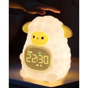 Horloge R&eacute;veil Mouton Avec Veilleuse Pour Enfants, Lampe Rechargeable En Silicone, Lampe Animaux Mignonne De Bureau, Compagnon Id&eacute;al Pour Le Sommeil Des Gar&ccedil;ons Et Des Filles - Neuf