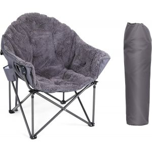 Lbgwp60-Cha De Camping Portable En Peluche, Cha Pliante Surdimensionnée Lune Ronde Avec Porte-Gobelet Et Sac De Transport, Gris - Neuf