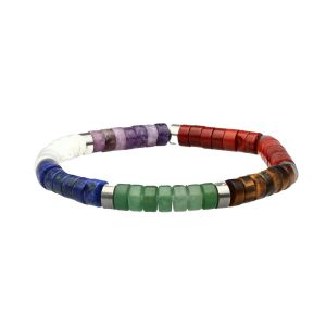 Bracelet Chakra Perles Heishi Jaspe Rouge Am&eacute;thyste Quartz Lapis Aventurine Oeil De Tigre Agate - Neuf