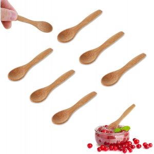 Lot De 6 Petites Cuillères En Bois Pour Manger,Petites Cuillères En Bois De 8,9 Cm,Faites À La Main,Petites Cuillères À Café En Bois Pour Pots,Sucre,Crème,Miel,Sel,Fournitures De - Neuf