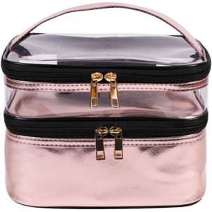 MAA-Trousse de Maquillage Portable Double Couche Trousse de Toilette Imperméable Grande capacité Sac Cosmétique de Voyage Vanity Case avec Brosse Compartiment (Or 5) - Neuf