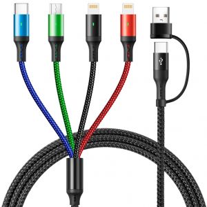 3.5A/1.8M Cable Multi Chargeur 6 en 1 Cable Multi USB Embout USB A/C vers type C/Micro USB/Lightning Nylon Universel C&acirc;ble de Charge pour iPhone, iPad, Android Samsung - Neuf