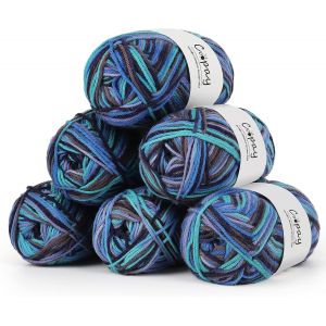 Tianyi-Lot De 6 Pelotes De Laine À Crochet, 100 % Coton Pour Tricot, 50 G, Fil À Crochet Doux, Pour Bébé, Pour Pulls, Chaussettes, Couvertures De Bébé - Bleu Gris - Neuf