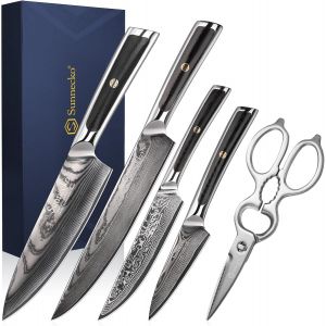 Couteaux De Cuisine Et Ciseaux 5 Pi&egrave;ces,Set Couteau De Cuisine En Acier Damas 73 Couches,Couteau Office Chef Universel Filet Ciseau Inox - Neuf
