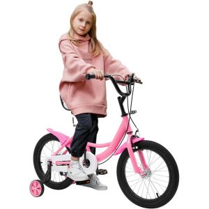 KSFAL-Convient Pour Les Vélos Pour Enfants Pour Filles Et Garçons Âgés De 4 À 9 Ans,Équipé De Roues Stabilisatrices Et De Freins Doubles Avant Et Arrière,Tricycles Pour Enfants De 16 Pouces,Rose - Neuf