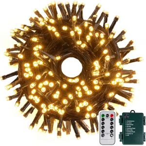 Guirlande Lumineuse De Noël À Piles, 10m 100 Led Blanc Chaud Guirlande Sapin Avec Télécommande, Minuterie, 8 Modes, Etanche, Decoration Noel Exterieur Et Interieur[Z245] - Neuf
