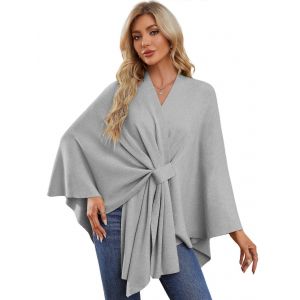 Femmes &Eacute;l&eacute;gant Ch&acirc;le Enveloppements Doux Ouvert Sur Le Devant Poncho Pull Pour Le Printemps Automne Hiver En Gris, Confortable Conception De Maille, Taille Unique Plus - Neuf