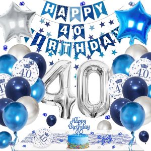 ChicSlick-Decoration Anniversaire 40 Ans, Ballon 40 Ans Bleu Argent, Anniversaire Bannière Confettis Argent Pour Deco Anniversaire 40 Ans Homme Femme Réutilisable[X1719] - Neuf
