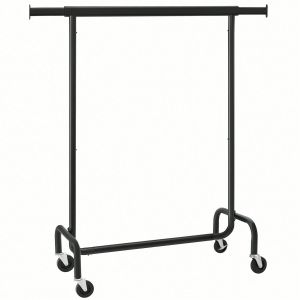 Portant à vêtements avec roulettes, Tringle Extensible pour charge Lourde, Capacité de charge 130 Kg, Porte-manteau pour vêtements, en métal, Noir Mat - Neuf