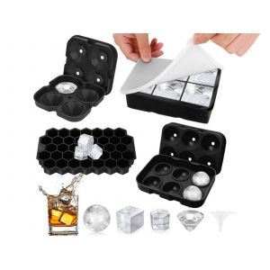 Ensemble De 4 Bacs &Agrave; Gla&ccedil;ons Avec Moules Ronds, Carr&eacute;s, En Nid D'abeille Et En Losange - Neuf